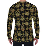 Black And Gold Lotus Flower Print Men's Long Sleeve T-Shirt