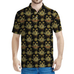 Black And Gold Lotus Flower Print Men's Polo Shirt