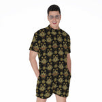 Black And Gold Lotus Flower Print Men's Rompers