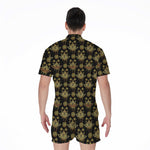 Black And Gold Lotus Flower Print Men's Rompers