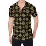 Black And Gold Lotus Flower Print Men's Shirt