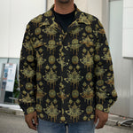 Black And Gold Lotus Flower Print Men's Shirt Jacket