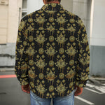 Black And Gold Lotus Flower Print Men's Shirt Jacket