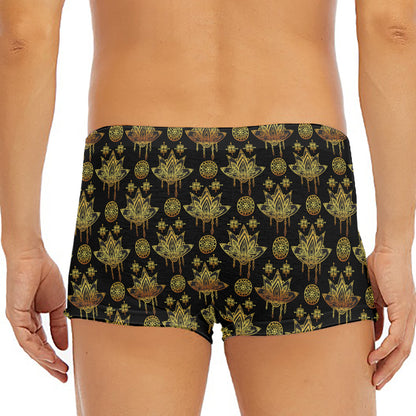 Black And Gold Lotus Flower Print Men's Short Boxer Briefs