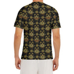 Black And Gold Lotus Flower Print Men's Short Sleeve Rash Guard