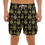 Black And Gold Lotus Flower Print Men's Split Running Shorts