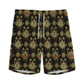 Black And Gold Lotus Flower Print Men's Athletic Shorts