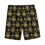 Black And Gold Lotus Flower Print Men's Sports Shorts