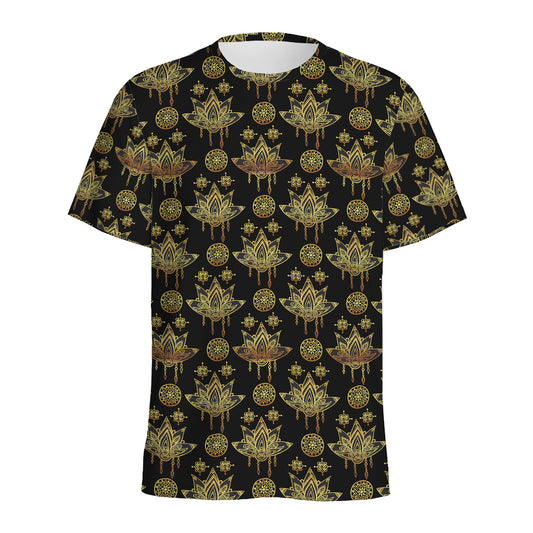 Black And Gold Lotus Flower Print Men's Sports T-Shirt