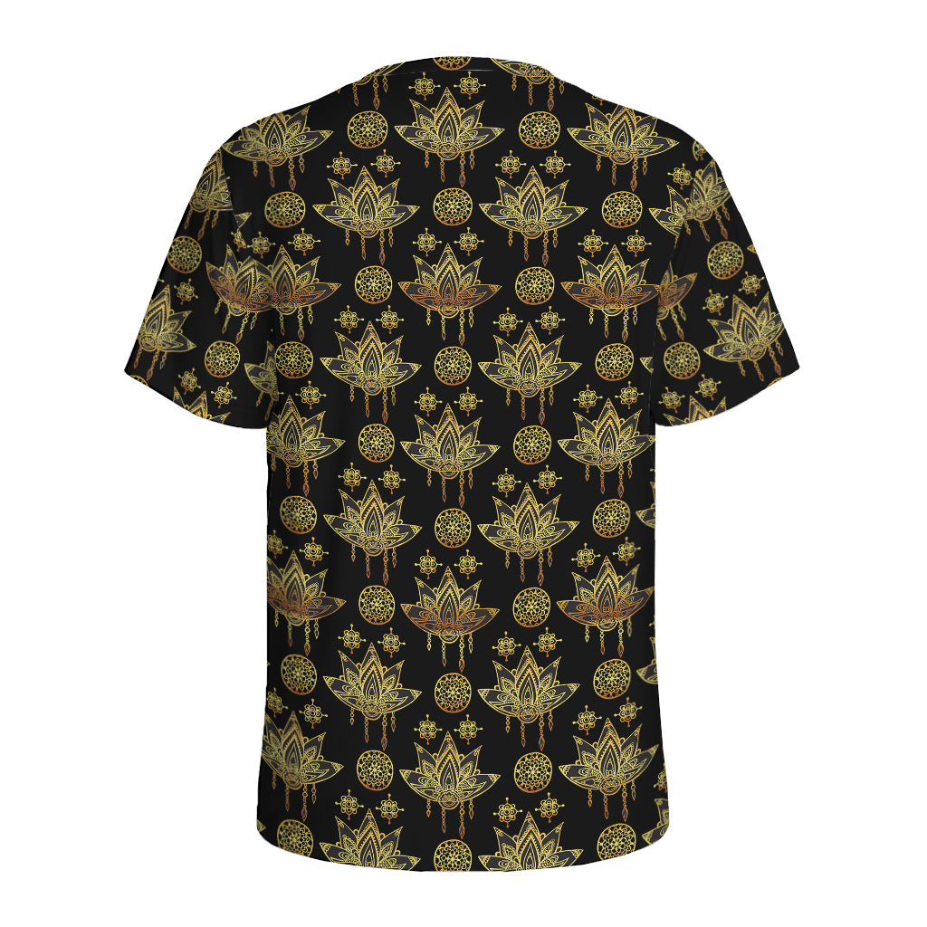 Black And Gold Lotus Flower Print Men's Sports T-Shirt