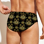 Black And Gold Lotus Flower Print Men's Swim Briefs