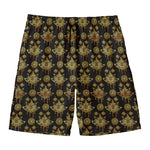 Black And Gold Lotus Flower Print Men's Swim Trunks