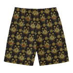 Black And Gold Lotus Flower Print Men's Swim Trunks