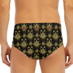 Black And Gold Lotus Flower Print Men's Triangle Swim Briefs