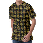 Black And Gold Lotus Flower Print Men's Velvet T-Shirt