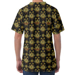 Black And Gold Lotus Flower Print Men's Velvet T-Shirt