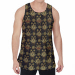Black And Gold Lotus Flower Print Men's Velvet Tank Top