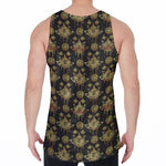 Black And Gold Lotus Flower Print Men's Velvet Tank Top