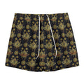 Black And Gold Lotus Flower Print Mesh Shorts