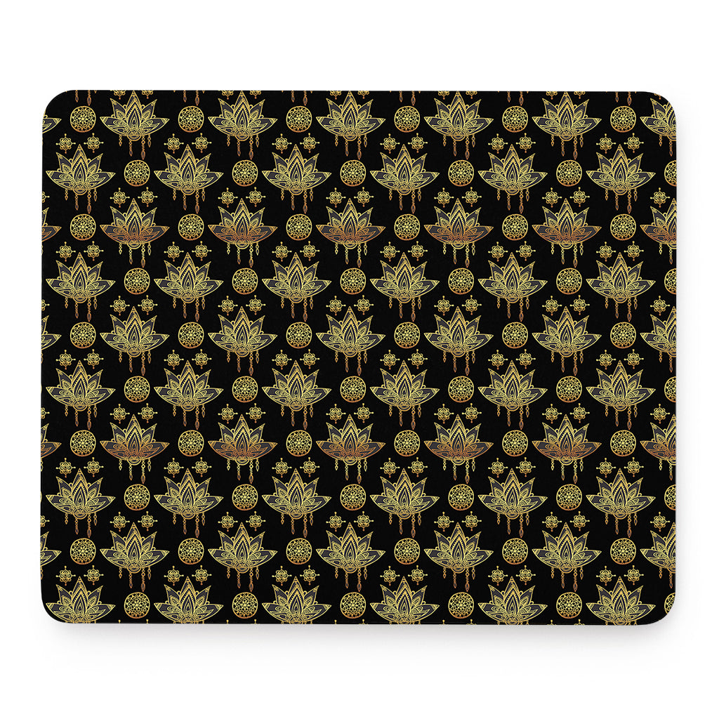 Black And Gold Lotus Flower Print Mouse Pad