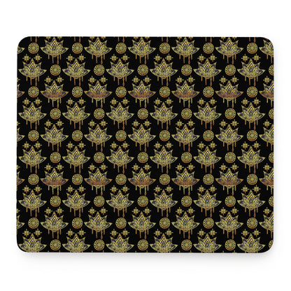 Black And Gold Lotus Flower Print Mouse Pad