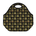 Black And Gold Lotus Flower Print Neoprene Lunch Bag