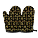Black And Gold Lotus Flower Print Oven Mitts