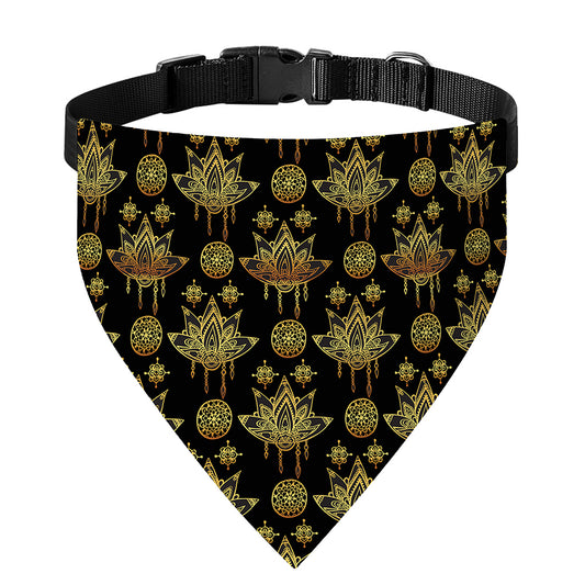 Black And Gold Lotus Flower Print Over The Collar Dog Bandana