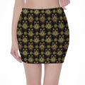 Black And Gold Lotus Flower Print Pencil Mini Skirt