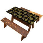 Black And Gold Lotus Flower Print Picnic Table Cover
