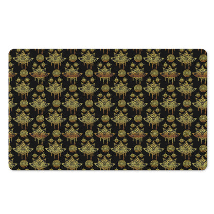 Black And Gold Lotus Flower Print Polyester Doormat