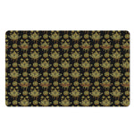 Black And Gold Lotus Flower Print Polyester Doormat