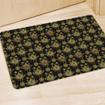 Black And Gold Lotus Flower Print Polyester Doormat