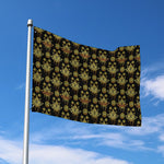 Black And Gold Lotus Flower Print Polyester Flag