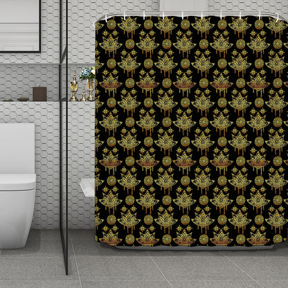 Black And Gold Lotus Flower Print Polyester Shower Curtain