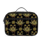 Black And Gold Lotus Flower Print Portable Lunch Bag