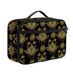 Black And Gold Lotus Flower Print Portable Lunch Bag