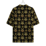 Black And Gold Lotus Flower Print Rayon Hawaiian Shirt