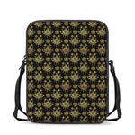 Black And Gold Lotus Flower Print Rectangular Crossbody Bag