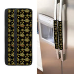 Black And Gold Lotus Flower Print Refrigerator Handle Covers