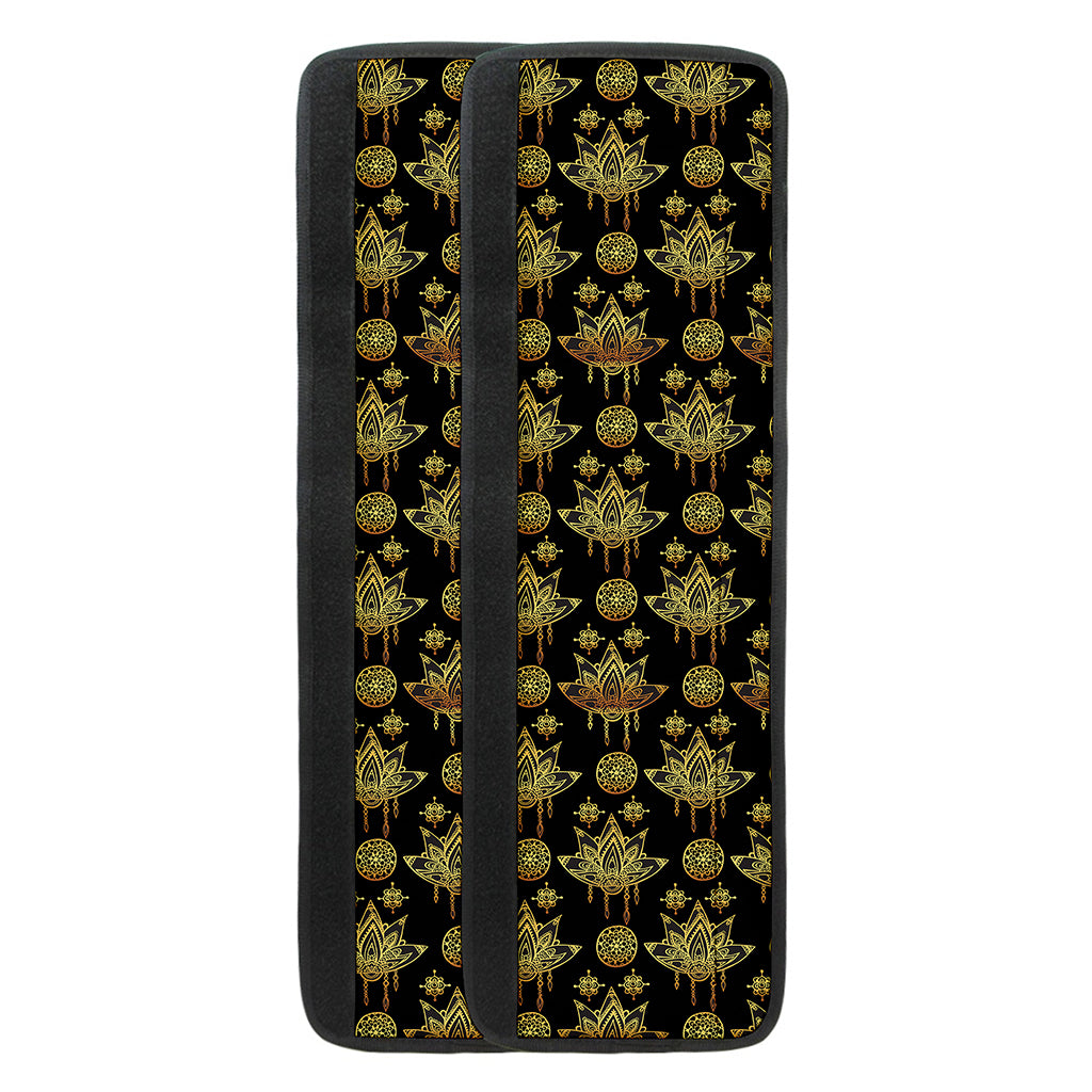 Black And Gold Lotus Flower Print Refrigerator Handle Covers