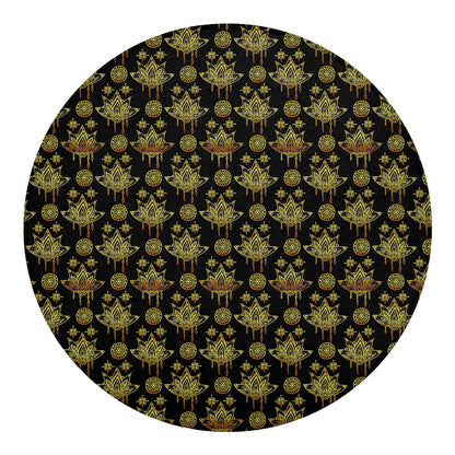 Black And Gold Lotus Flower Print Round Blanket