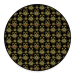 Black And Gold Lotus Flower Print Round Floor Mat