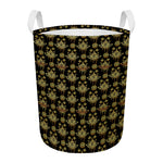 Black And Gold Lotus Flower Print Round Laundry Basket