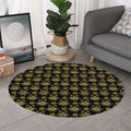 Black And Gold Lotus Flower Print Round Rug