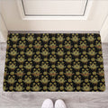 Black And Gold Lotus Flower Print Rubber Doormat