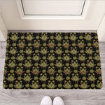 Black And Gold Lotus Flower Print Rubber Doormat