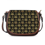 Black And Gold Lotus Flower Print Saddle Bag