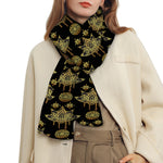 Black And Gold Lotus Flower Print Scarf