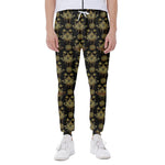 Black And Gold Lotus Flower Print Scuba Joggers